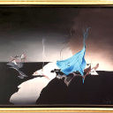 Olje maleri, som krever faktisk lang tid å forklare.Men ja, du ser fugler etc der.