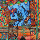 "Kokopelli"<br />Giclee kunsttrykk/52x37cm<br />Tegnet fra kruseduller av Kulturminister Ines Jimenez i Øyregjeringen på Gran Canaria.<br />Se video av hele prosessen på www.taradjume.com