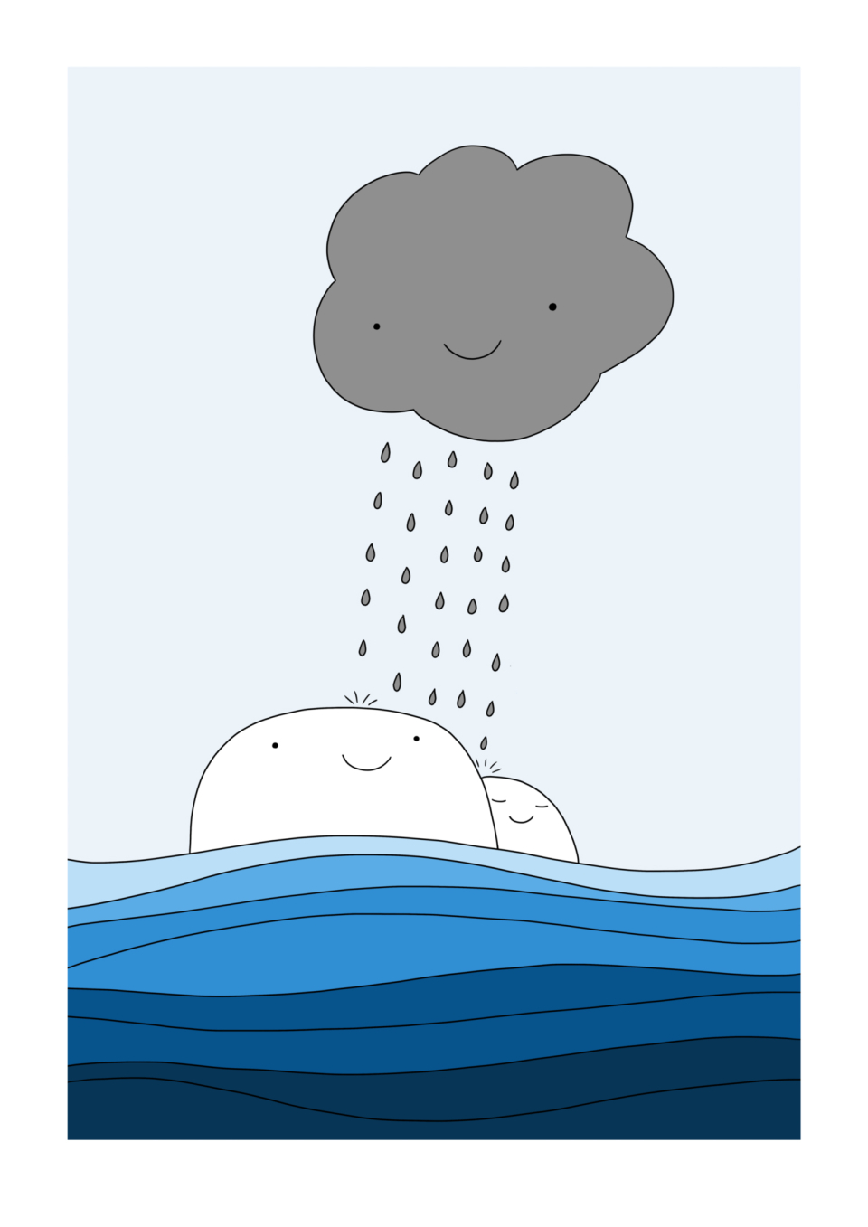 Happy Svaberg - Finally 1. <br />Svabergene blir veldig glade for regn. De elsker å bli avkjølt. Bildet ble laget når det endelig kom regn etter mye sol og tørke. Bildet er i blåtoner fra lyst til mørkt.